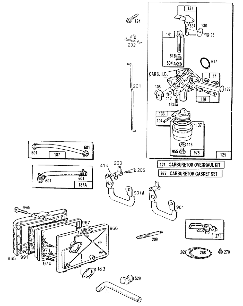 Carburetor Assembly Air Cleaner Diagram and Parts List for 111707-3052-XX  Briggs and Stratton Engine